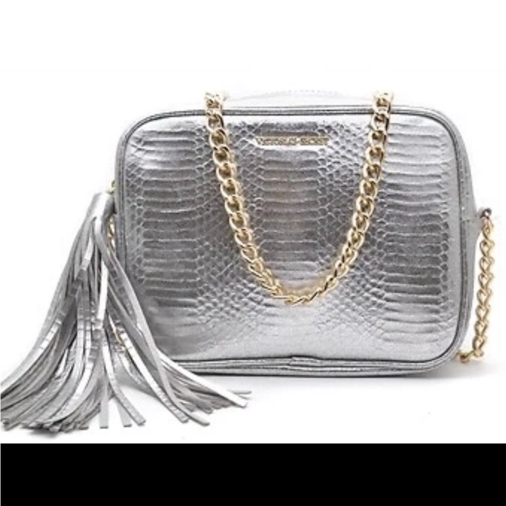 Victoria's Secret Silver Crossbody Bag with Gold Chain